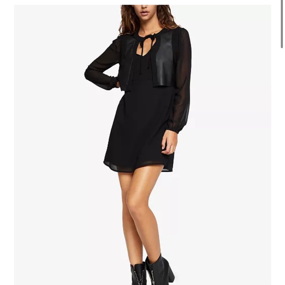 BCBGeneration Black Long-Sleeve Tie-Neck Mini Dress